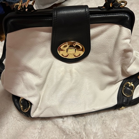 Emma Fox Black and White Shoulder Bag with Gold Accents - Picture 1 of 6